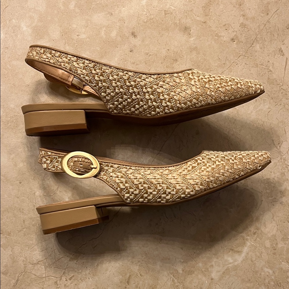 Adrienne Vittadini Woven Pointed-Toe Slingback Flats in Beige - Picture 2 of 7